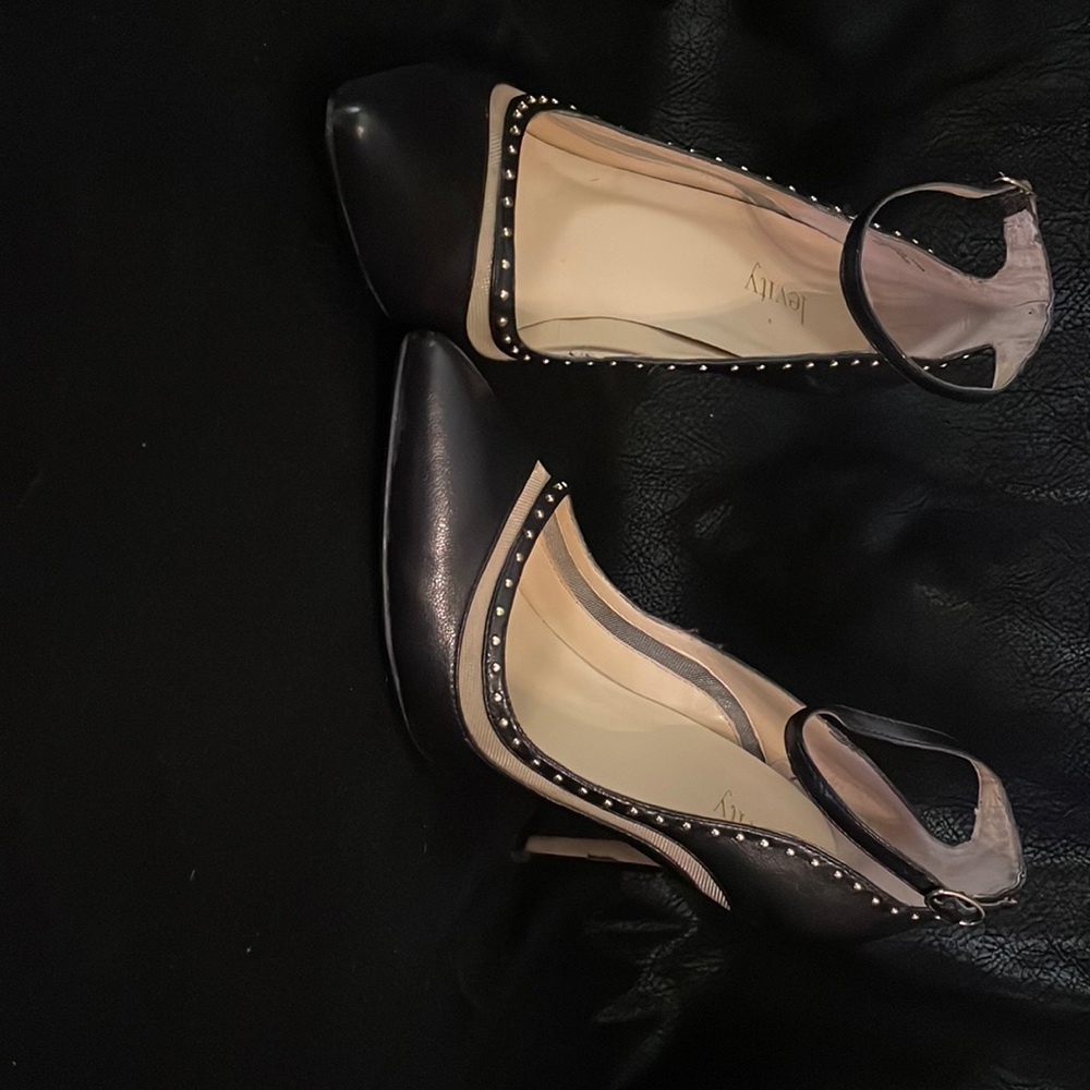 Levity Black Leather Studded Heels